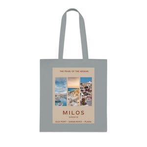 Cotton Tote Bag with Milos, Greece Scenes - Travel Gift, Greece Souvenir, Reusable Shopping Bag, Beach Tote, Eco-Friendly Handbag, Vacation