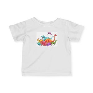Colorful Dinosaur Infant Tee, Kids Dinosaur Shirt, Toddler Graphic Tee, Baby Shower Gift, Cute Dino T-Shirt