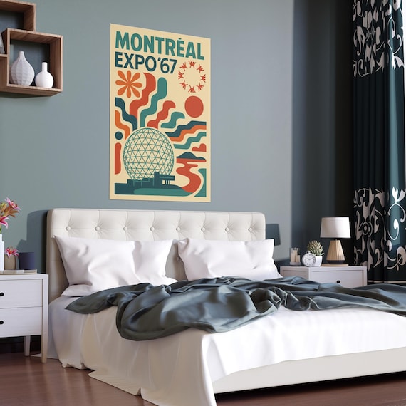 Silk Poster, Retro Montreal Expo '67 Graphic, 60s Nostalgia Gift, French-Canadian, Montreal Resident, Indoor Outdoor Art Print, Wall Decor