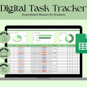 Green Task Tracker Daily Habit Tracker For Daily Goal Tracking Weekly Planner For Tracking Habits Monthly Tracker Google Sheets Spreadsheet