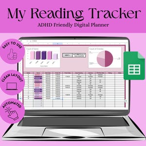 Purple Book Reading Tracker Dashboard | Digital Reading Progress Tracker | Google Sheets | Reading List Organizer | ADHD Friendly
