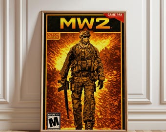 COD MW2 Retro Gaming Poster, Pixelsoldat Druck, Spielzimmer Dekor, Vintage Spiel Cover Kunst, digitaler Download