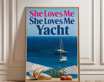 Mediterranean Yacht Art Print, Coastal Summer Decor (Digital Download)