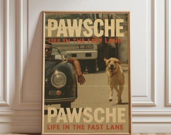 Impression d'art vintage de couverture de magazine Porsche Golden Retriever (téléchargement numérique)