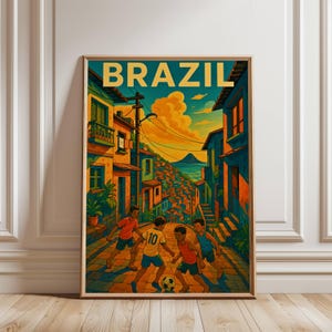 Retro Brasilien Fußball Wandkunst, Vintage Favela Fußball Poster, Rio de janeien Reise-Druck, altes Geld Dekor, digitaler Download
