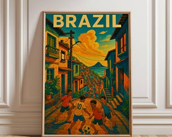 Retro Brazil Soccer Print: Vintage Rio de Janeiro Travel Poster (Digital Download