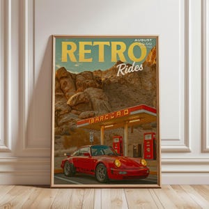 Vintage Porsche Poster: Retro Gas Station Art (Digital File)