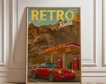 Vintage Porsche Poster: Retro Gas Station Art (Digital File)
