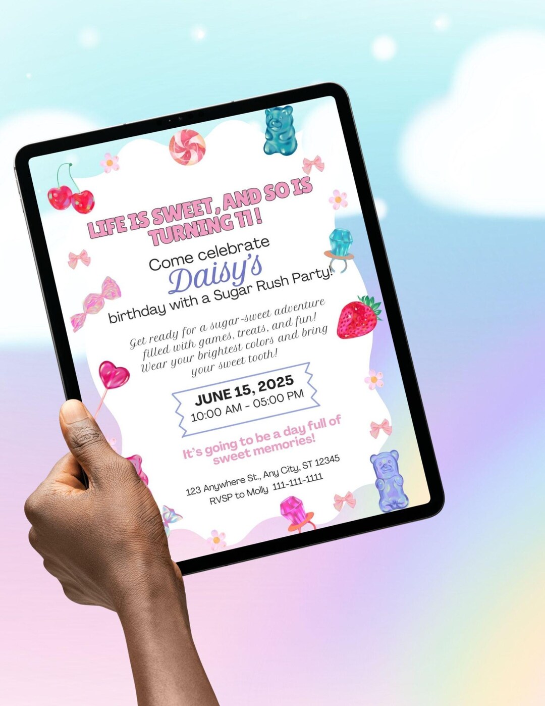 Candy Birthday Invitation: Kids Party, Editable Canva Template (digital ...