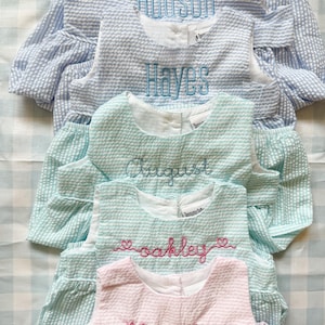 Personalized Baby Seersucker Bubble – Monogrammed Baby Outfit | Embroidered Infant Bubble Romper | Summer Baby Clothes | Baby Shower Gift