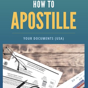 May include: Image with text: "HOW TO APOSTILLE YOUR DOCUMENTS (USA)". The image shows documents, glasses, and a pen on a wooden surface. The documents include "LISTS OF ACCEPTABLE DOCUMENTS" and "USCIS Form I-9".