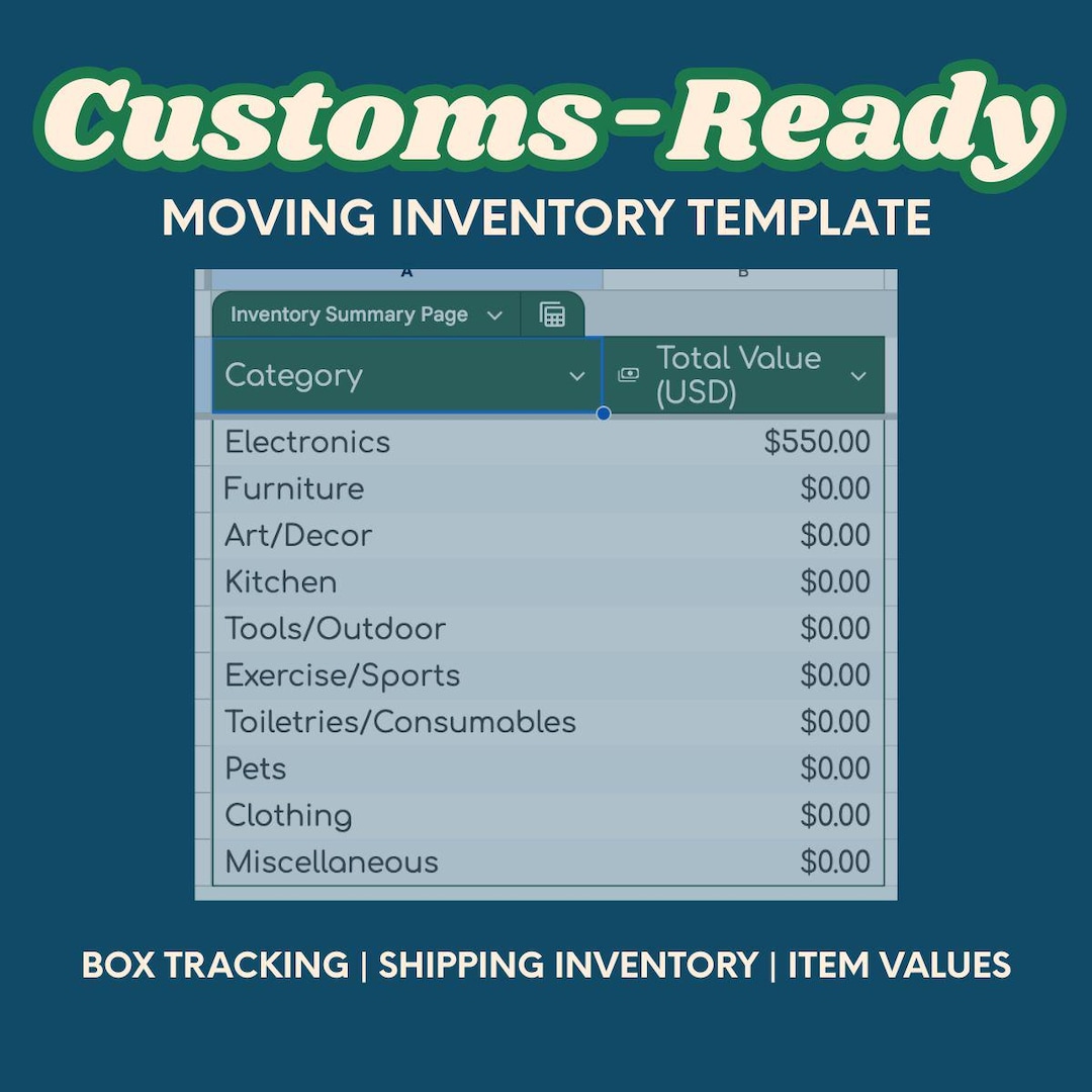 International Inventory Example International Moving Inventory List for Customs | Editable Spreadsheet ...