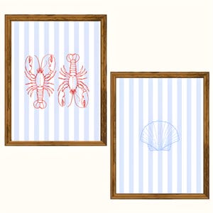 Lobster Wall Art Printable Coastal Digital Poster Nautical Print Blue Stripe Kitchen Decor Beach House Art Digital Download