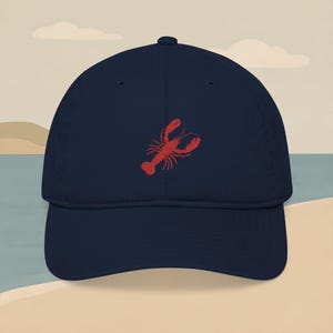 Embroidered Red Lobster Baseball Cap: Organic Cotton Vintage Style
