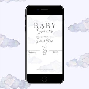 Babyshoweruitnodiging PDF om af te drukken, personaliseerbaar met naam, datum, adres, digitale babyshowerkaart, meisje, jongen, DIY-sjabloon om af te drukken