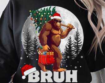 Bruh Santa Bigfoot PNG, Lustige Sasquatch-Weihnachts-Cliparts, Lichter-Weihnachtshumor, Sublimations-Digitaldownload
