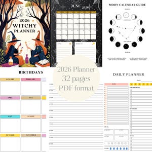 2026 Witch Planner | Hyperlinked & Printable Monthly, Weekly, Daily, Moon Phases, Sabbats, Astrology, Habit Tracker, Financial Planner +More