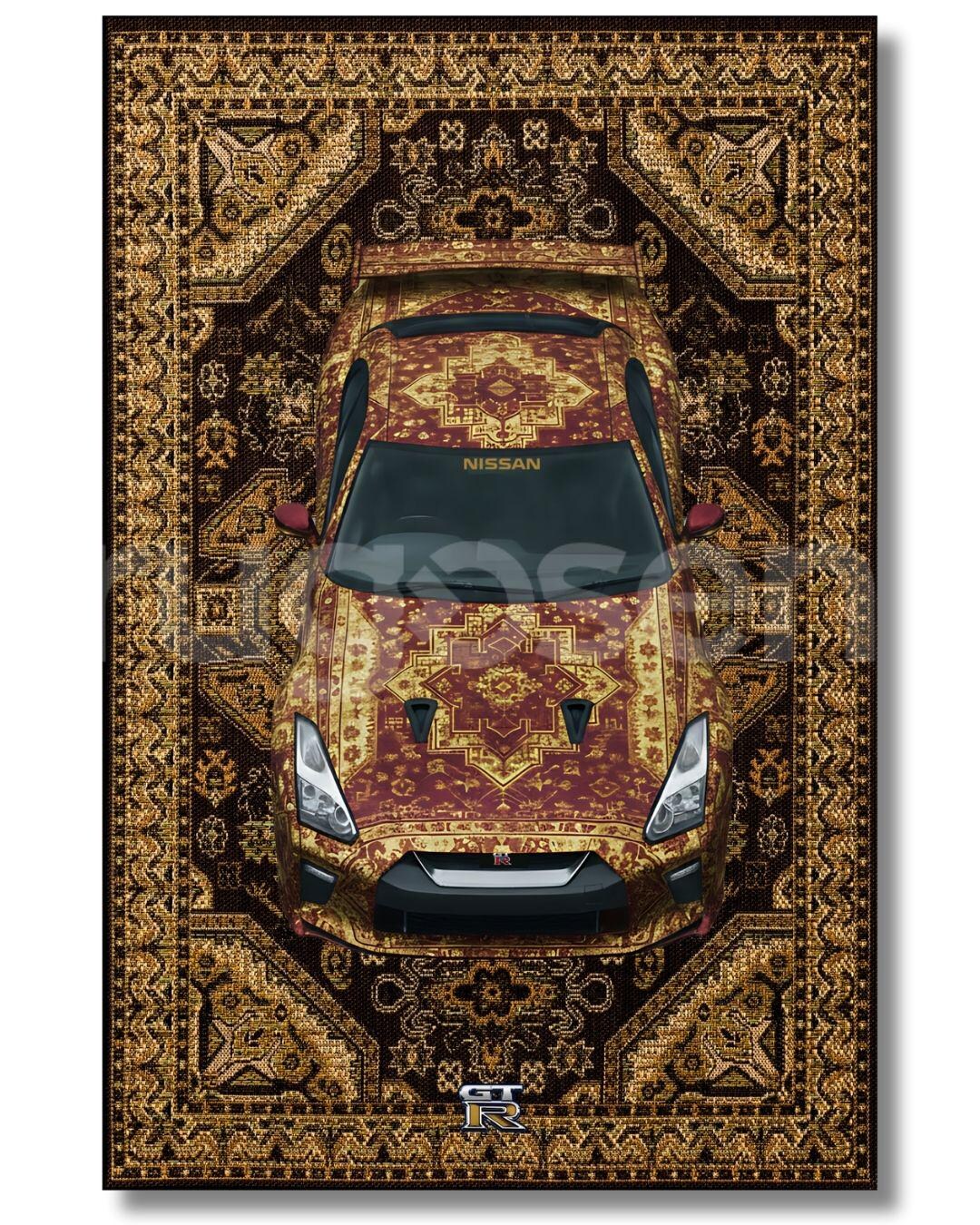 R35 Rug GT-R35 Gold X Super Car Rug, Vintage Rug, Car Design, Japan Cars, Car ...