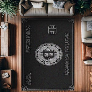 Alfombra personalizable con tarjeta de crédito Bitcoin y nombre - Inspirada en criptomonedas - Alfombra de terciopelo - Antideslizante, lavable a máquina, ideal para gamers