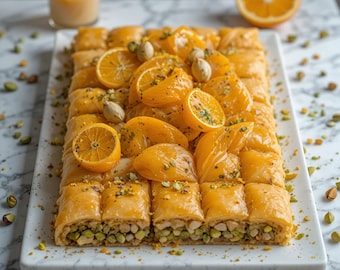 オレンジ風味のピスタチオバクラヴァの最高のレシピ（PDF）｜グルメな地中海デザート｜サクサクで香り高いお菓子｜即時デジタルダウンロード