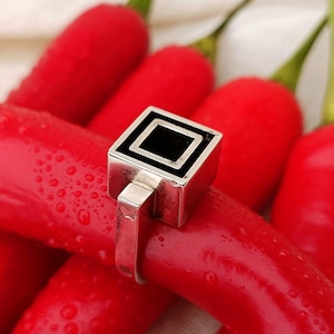 Vintage Brutalist Silver Cube Ring - Swedish Modernist by Alton PeGe - Alt Engagement