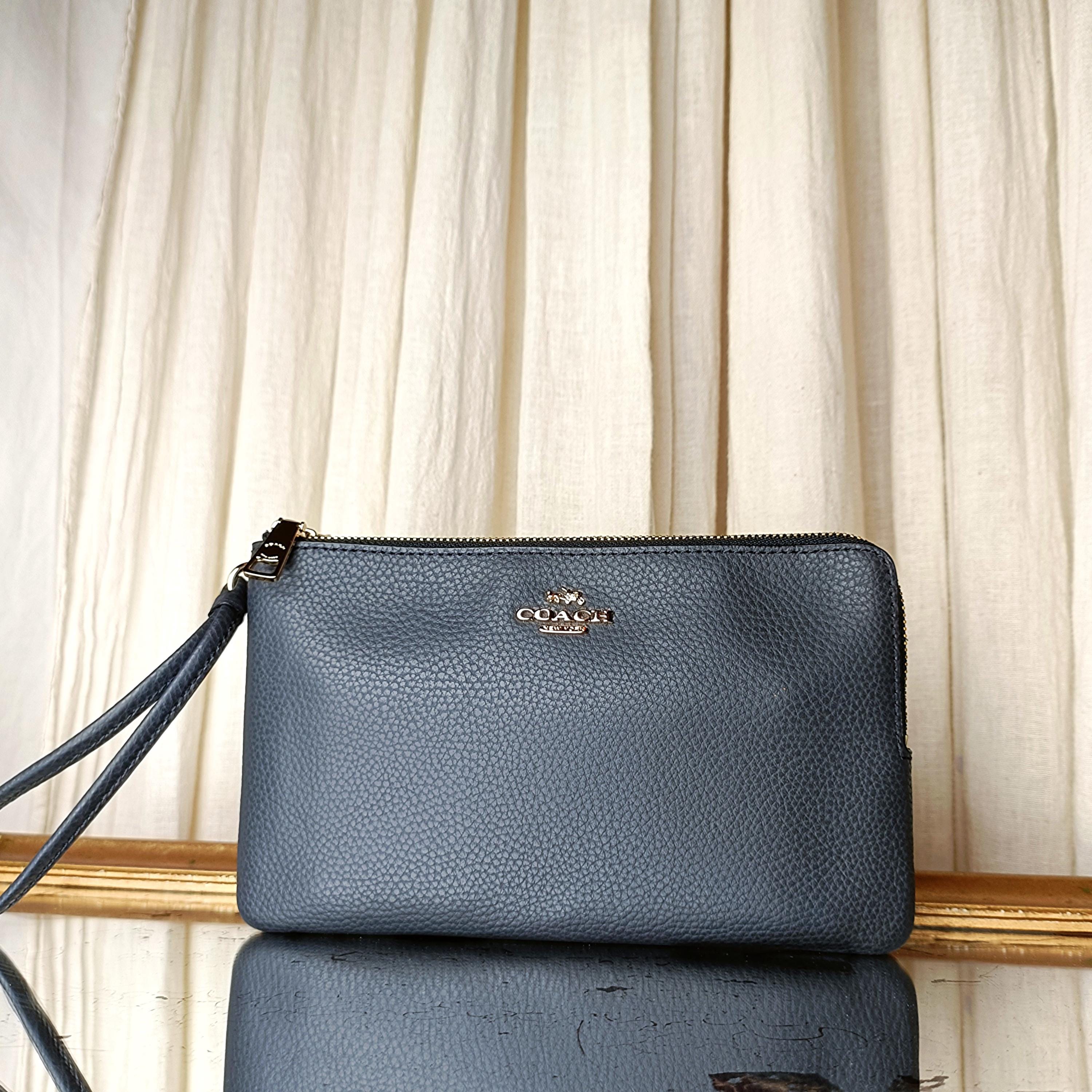 COACH Wristlet • F87587 Dusty Aubergine Pebbled Leather Double Zip
