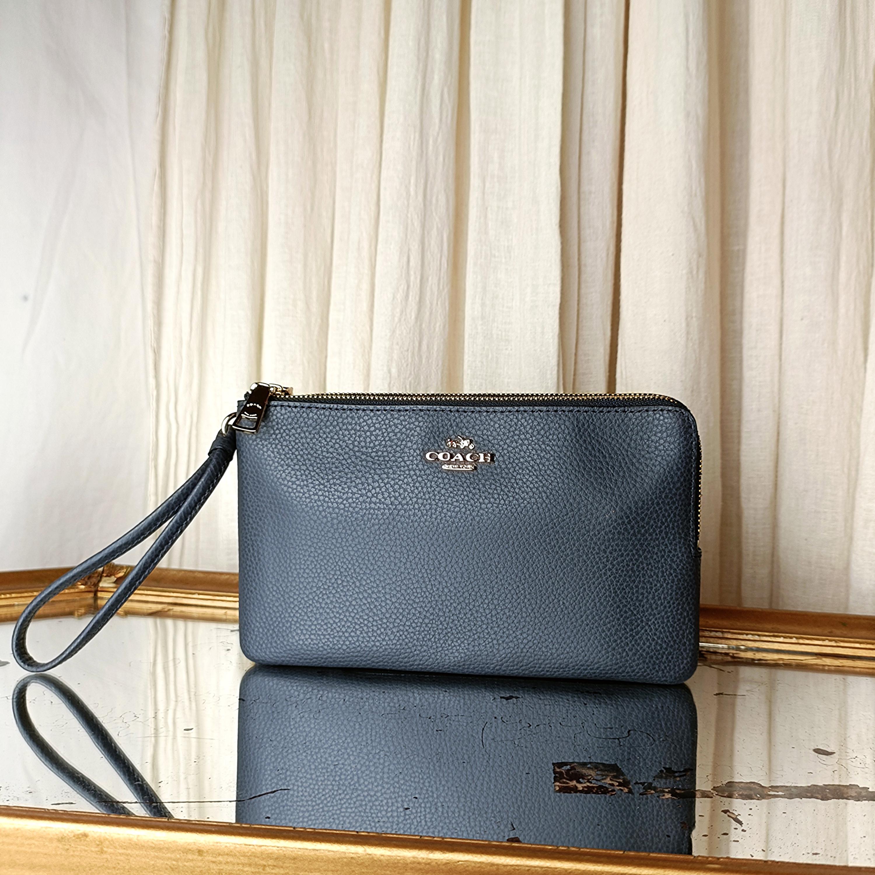 COACH Wristlet • F87587 Dusty Aubergine Pebbled Leather Double Zip
