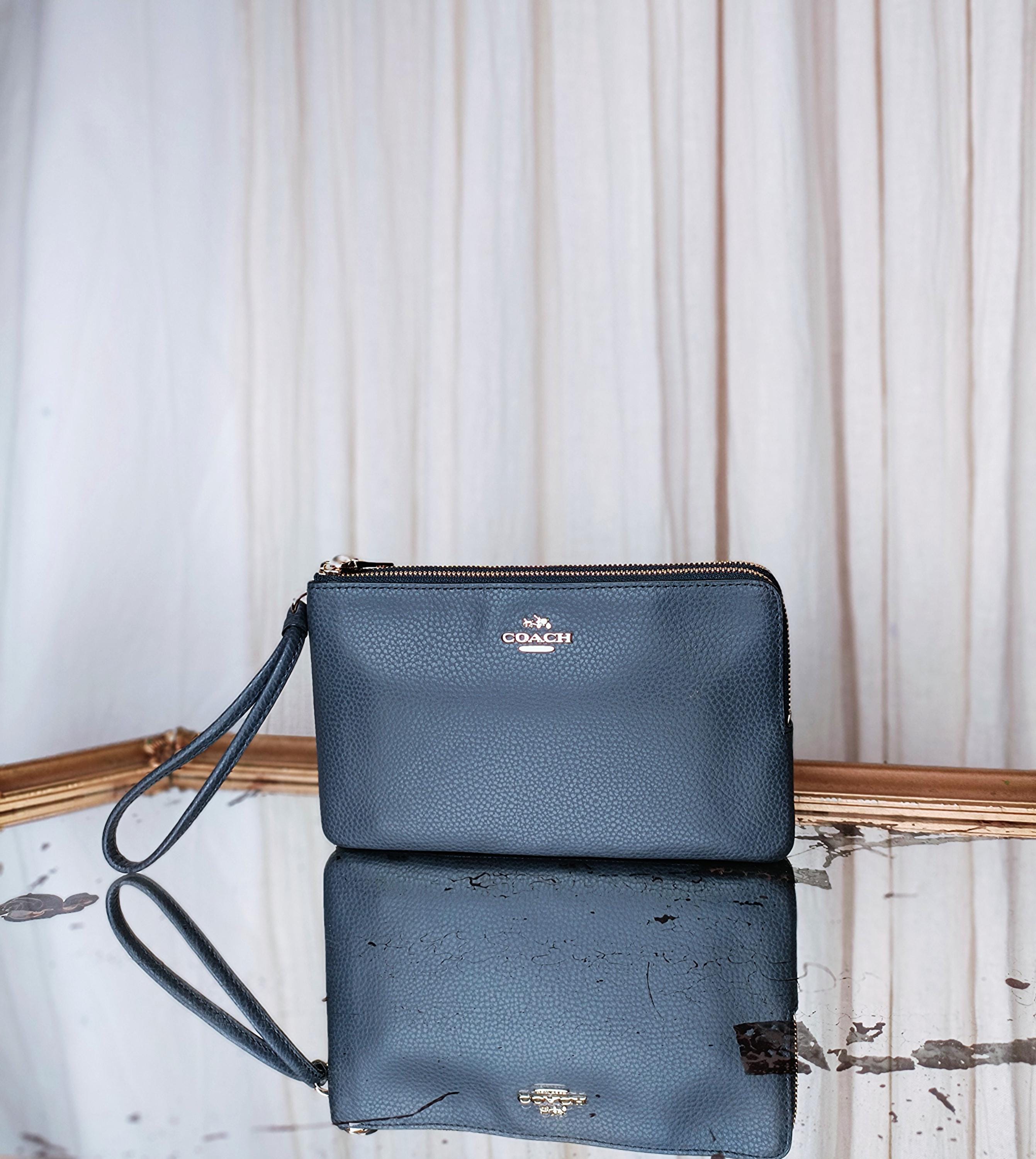 COACH Wristlet • F87587 Dusty Aubergine Pebbled Leather Double Zip