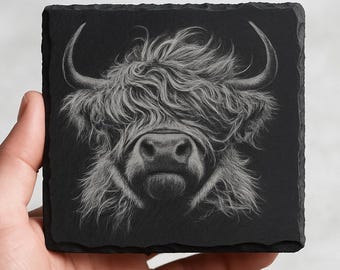 Custom Engraved Slate Coaster – Personalized Design – Rustic Natural Stone Drink Coaster Gift for Her
