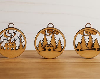 Wooden Christmas Ornaments, Rustic Tree Decor, Holiday Decorations, Handmade Christmas Gift, Wooden Ornaments, Christmas Gift Ideas