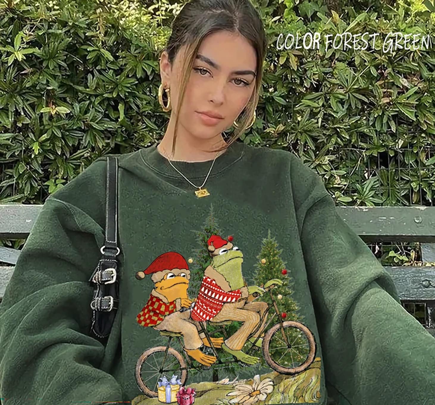 Discover Vintage Christmas Frog and Toad on the bike Sweatshirt, Christmas Sweatshirt