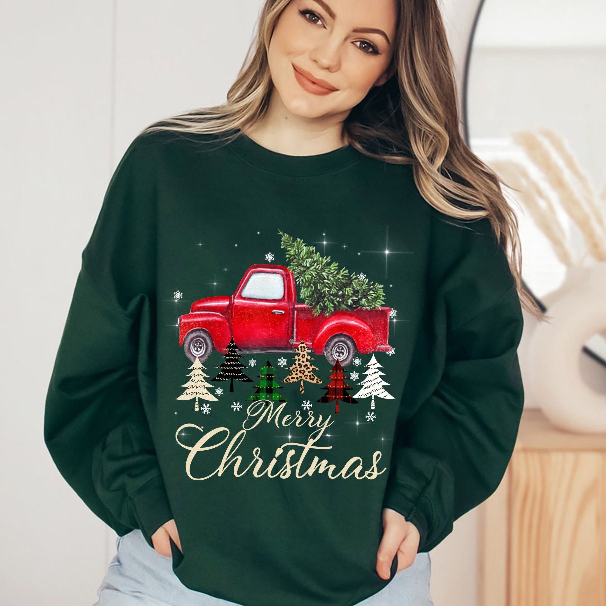 Discover Merry Christmas Red Truck Sweater, Old Red Truck Sweatshirt