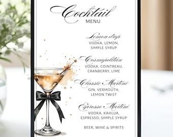 Martini Bar Sign Template, Birthday Party Decor, Editable Canva Bar Menu, Cocktail Sign, Dirty Thirty, Martini Themed, Printable MB