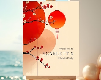 Hibachi Party Welcome Sign: Japanese Birthday Dinner, Teppanyaki Celebration, Party Decor, Sushi Night For Her, Sakura Favor, DIGITAL HP2