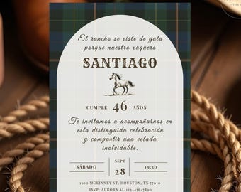 VINTAGE 50Th Cowboy Invite Spanish, Western Birthday Invite For Mexican Fiesta, Retro Mexican Horse Invite (Digital Download) CI