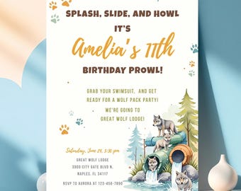 Great Wolf Lodge Invitation, Editable Birthday Party Invite, Water Park Celebration, Kids Birthday Template, Digital, Printable