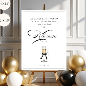 Champagne Welcome Sign, Cartel de Bienvenida de Cumpleaños, Spanish Welcome Sign, Editable Bienvenidos Template, Fiesta Digital Download SB