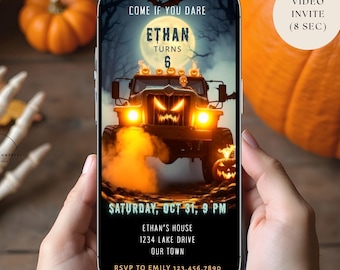 Halloween Monster Truck Invitation Video Invite For Spooky Birthday Party, Skeleton,  Any Age (Digital Download) HI