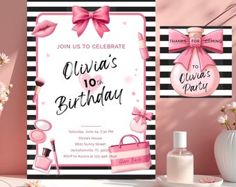 Sephora Birthday Invitation: Glam Makeup Party, Editable Canva Template (Digital Download