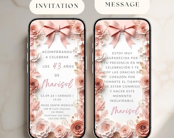Spanish 50th Birthday Invitation, Mexican Invite, Floral Pink Fiesta Sorpresa, Invitación de cumpleaños para mujeres (Digital Download) SF