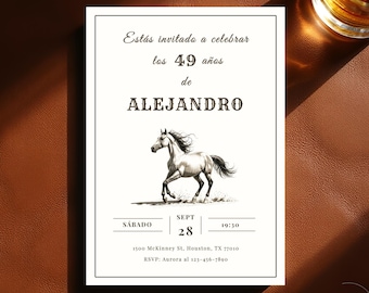 Vintage 40Th Cowboy Invitation Spanish, Retro Mens Birthday Invite For A Rodeo, Horse Mexican Invite (Digital Download) CI
