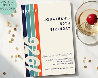 Vintage 50th Birthday Invitation, Retro Born in 1976 Evite, Minimal Invite for Him (Digital Download) printable FD1