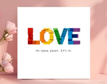 Building Blocks Valentine Card, Cute Love Greeting Card for Him, Her, Kids, Funny Anniversary Card, Special Gift LV