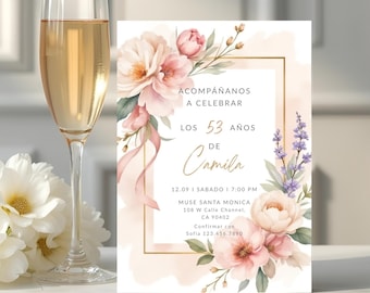 60th Birthday Invitation Spanish, Editable Template for Fiesta Sorpresa, Digital Download, Invitación de cumpleaños para mujeres SF
