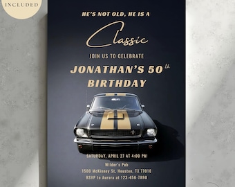 50th Birthday Invitation For Him, Men’s Vintage Car Invite, Retro Male Racing Party, Born in 1976 (Digital Download)
