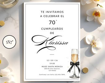 60 Birthday Invitation Spanish, Invitación de Cumpleaños en Español para Mujer, Editable  Fiesta Invite, Champagne Invite SB