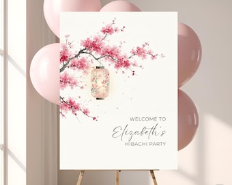 Hibachi Party Welcome Sign, Pink Japanese Birthday Dinner, Teppanyaki Celebration, Cherry Blossom, Sakura Girls Sushi Night, Asian HP4