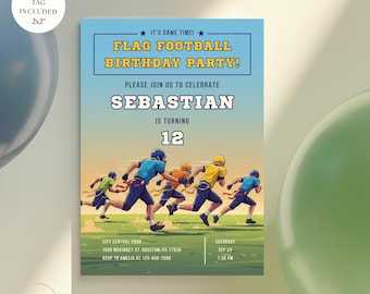 Flag Football Birthday Invitation, Athlete Player, Football Game Time Invite, Sports Party (Digital Download)
