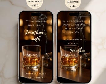 Whiskey & Cigar Themed Birthday Invitation | Aged to Perfection | Surprise Male Birthday | 70 Year Old Mens | Phone Digital Invite