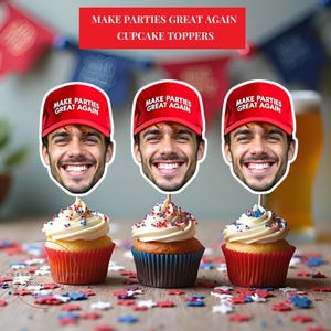 Funny Face Patriotic Cupcake Toppers: Custom Photo 4th of July Party (Digital Download)
